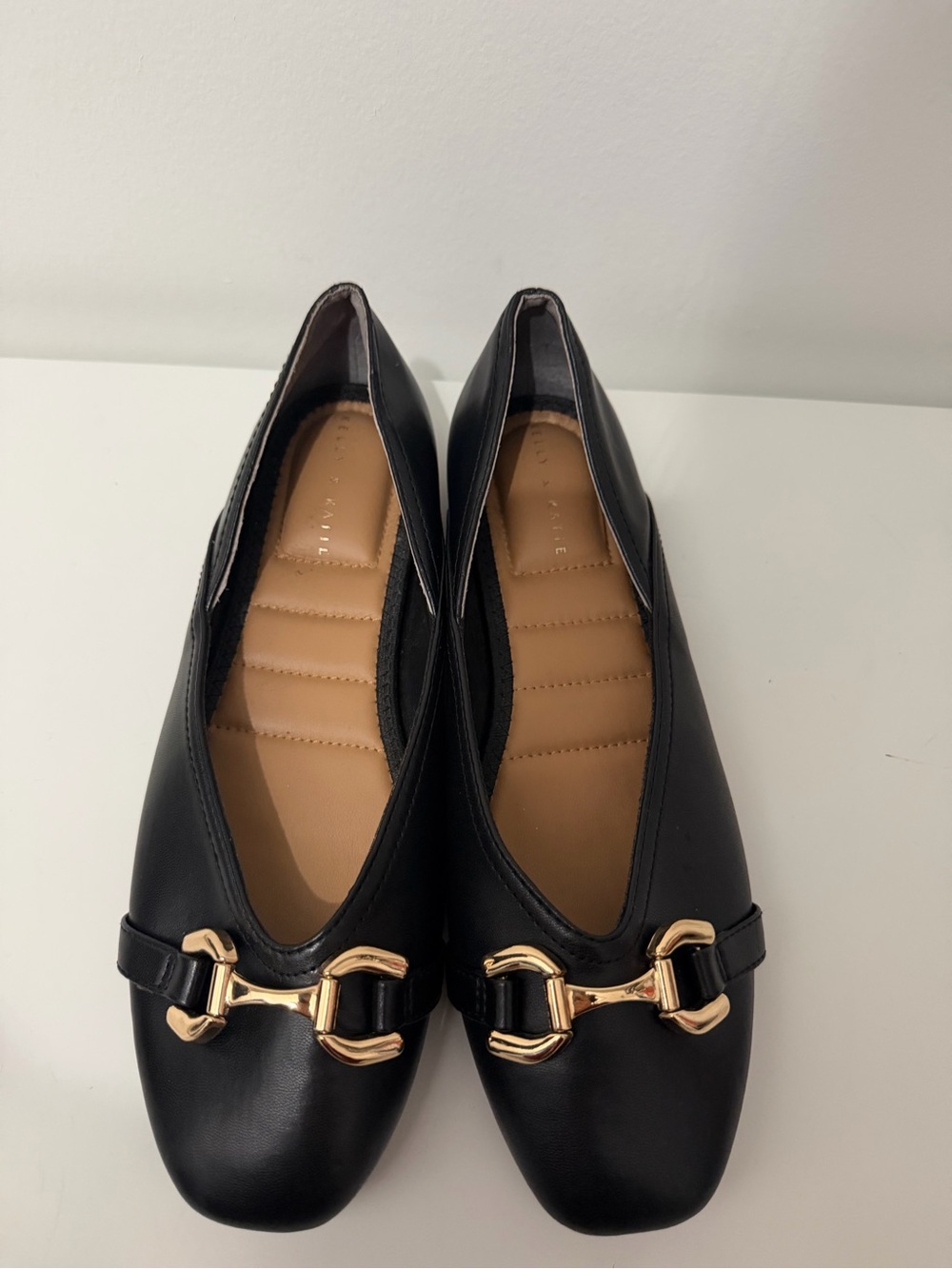 Black Leather Chain-Link Ballet Flats